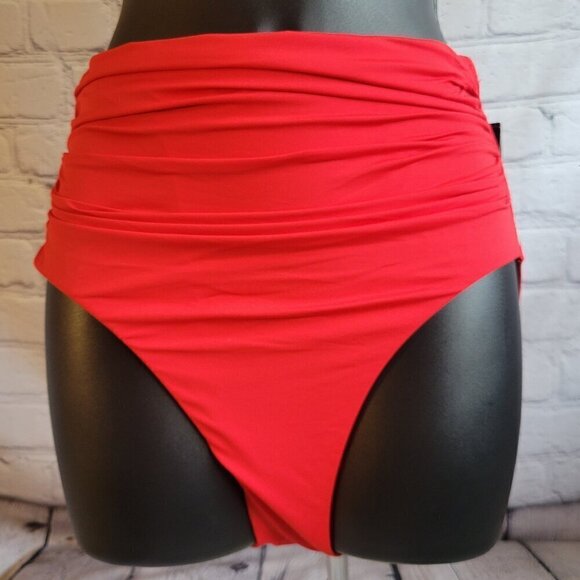 Ralph Lauren Womens Beach Club Solid High Waisted Bottoms Red - Picture 1 of 4